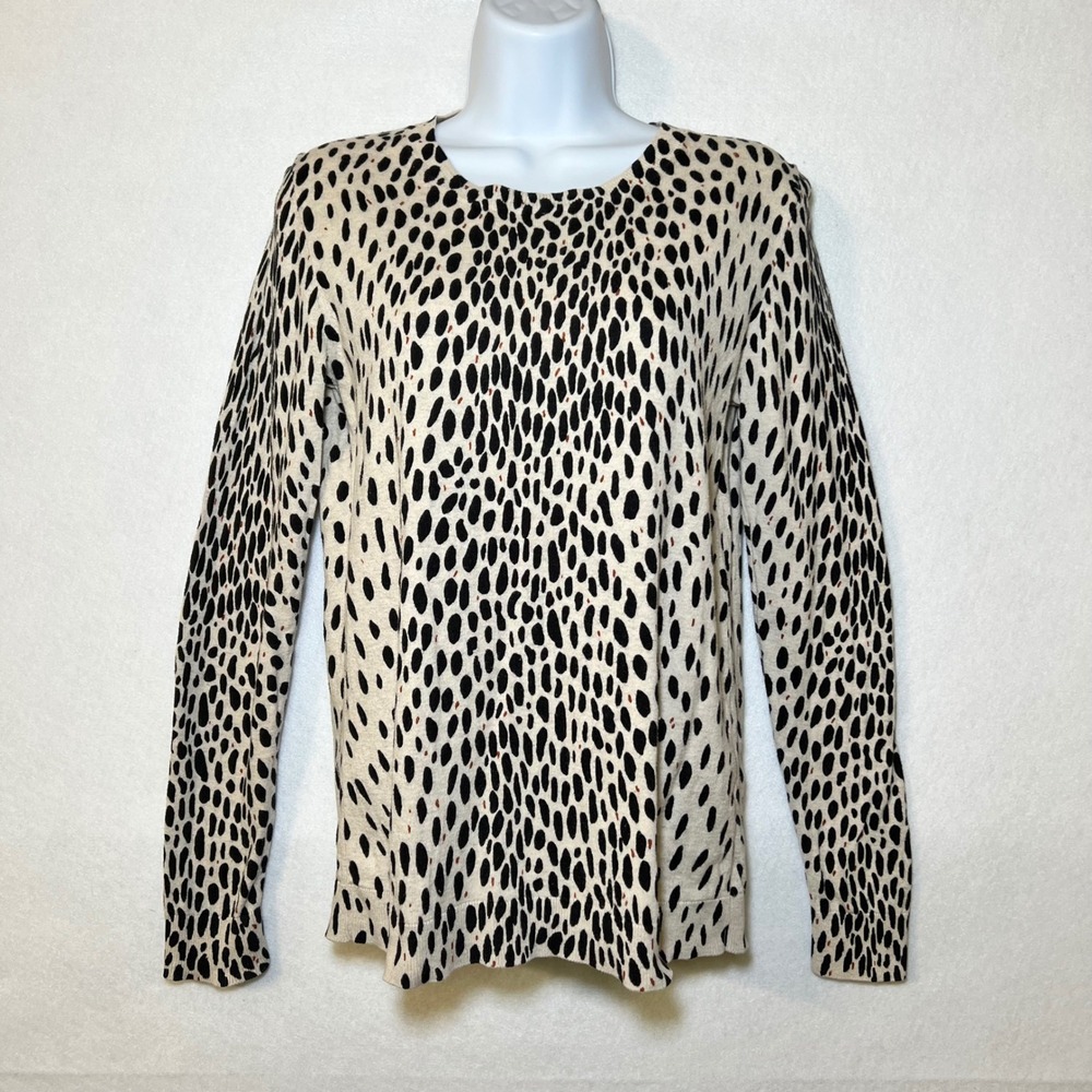 J.Crew Mercantile Womens Leopard Teddie Crewneck Preppy Sweater Cream Black S